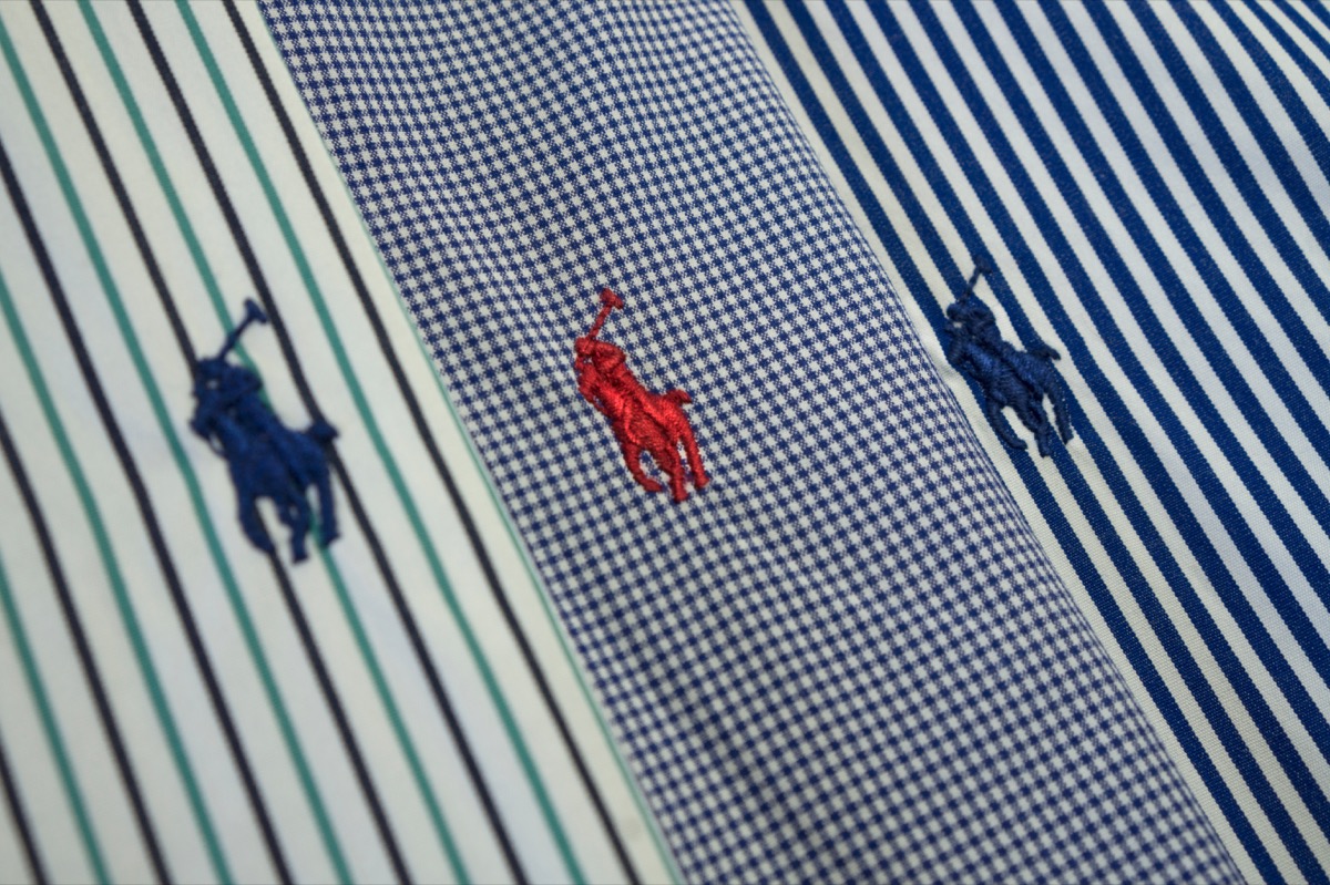 3 colorful close up stitched ralph lauren logo on shirts
