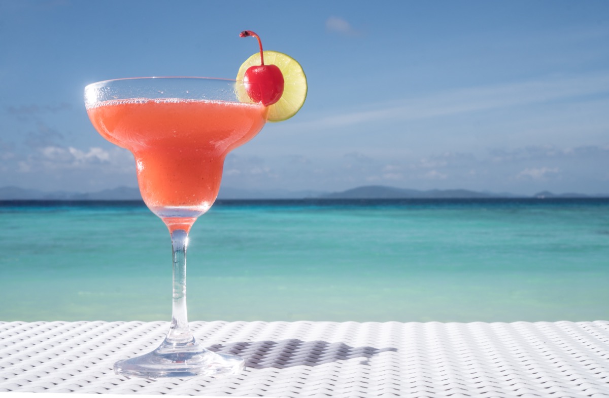 strawberry daiquiri cocktail by ocean