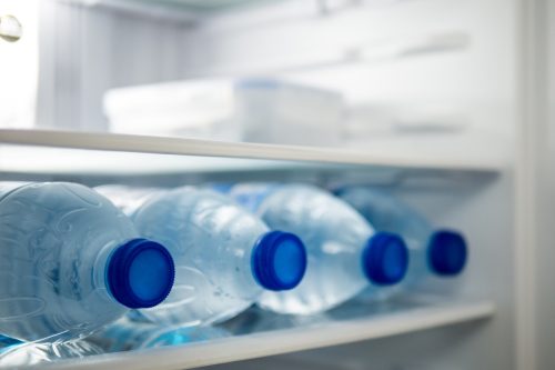 Water bottles in refrigerator