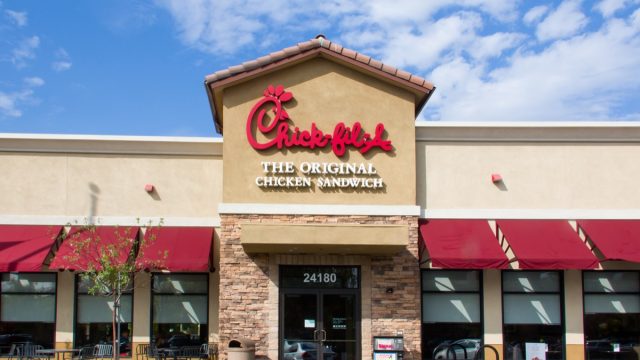 VALENCIA, CA/USA - SEPTEMBER 8, 2014: Chick-fil-A restaurant exterior. Chick-fil-A is fast food restaurant chain specializing in chicken sandwiches.