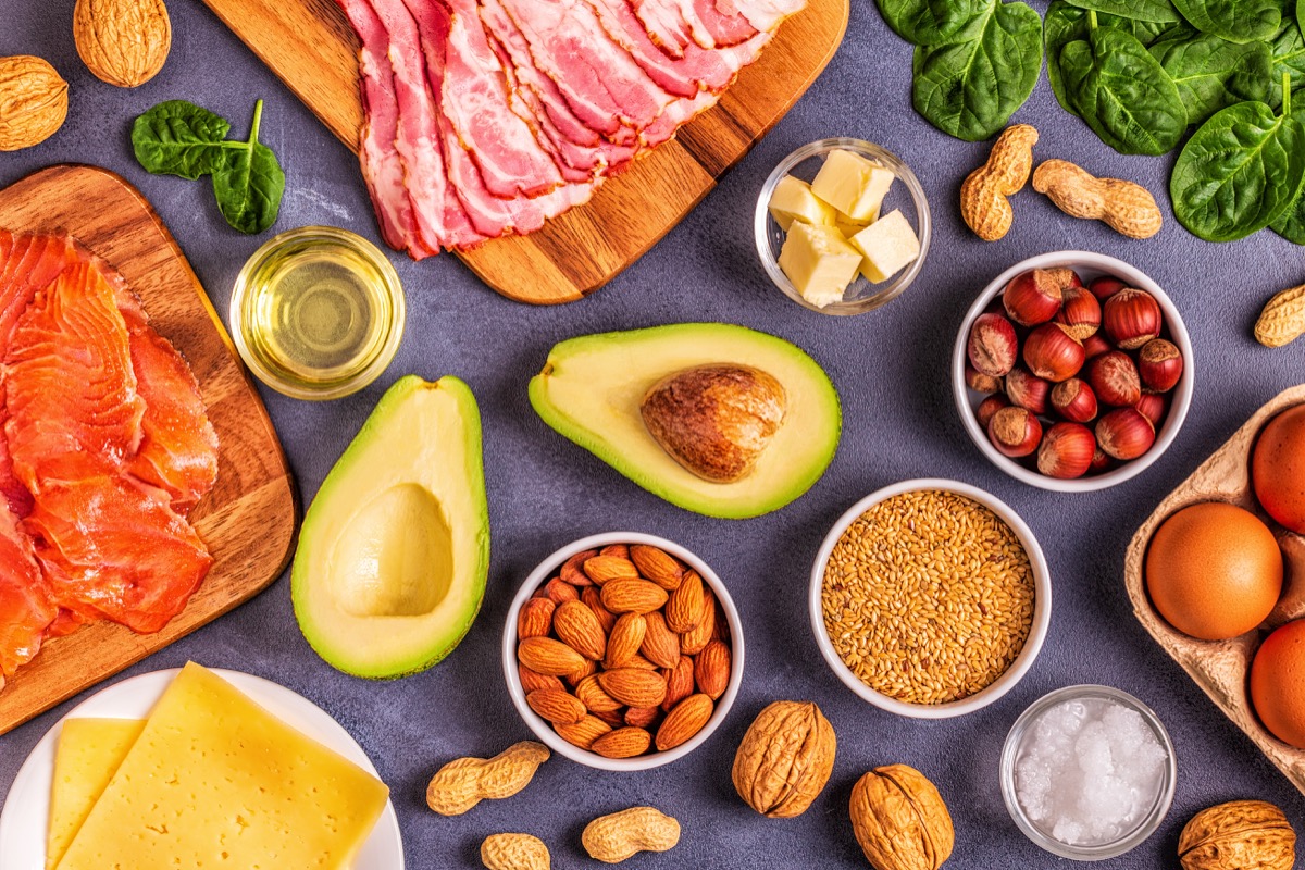 keto diet with avocado, fats, oils, nuts