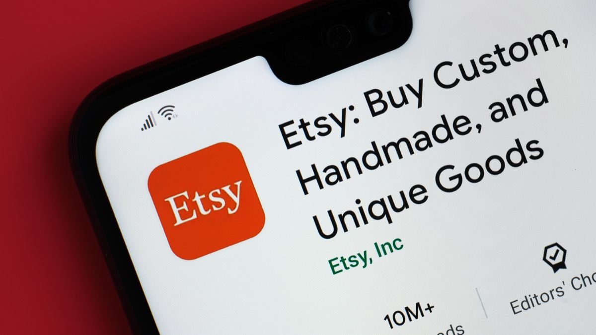 Stone / United Kingdom - July 30 2020: Etsy app seen on the corner of mobile phone.