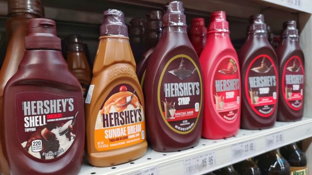 hershey's syrups on supermarket shelf
