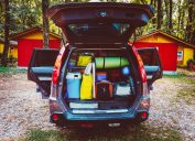 honda crv with packed trunk at camping site