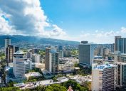 Skyline of Honolulu, Hawaii, looking inland