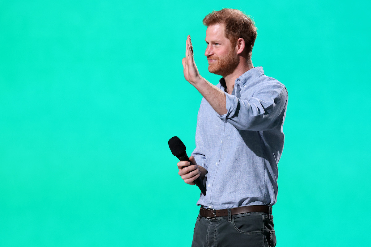 Prince Harry, The Duke of Sussex, speaks onstage during Global Citizen VAX LIVE: The Concert To Reunite The World at SoFi Stadium in Inglewood, California.