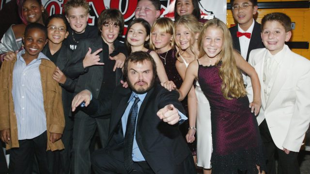 Jack Black and fellow cast members attend the premiere of the movie "School of Rock" at the Cinerama Dome September 24, 2003 in Hollywood, California.