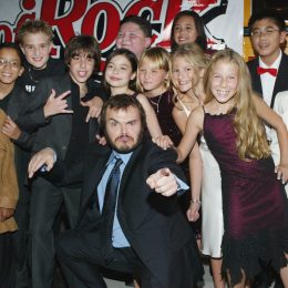 Jack Black and fellow cast members attend the premiere of the movie "School of Rock" at the Cinerama Dome September 24, 2003 in Hollywood, California.
