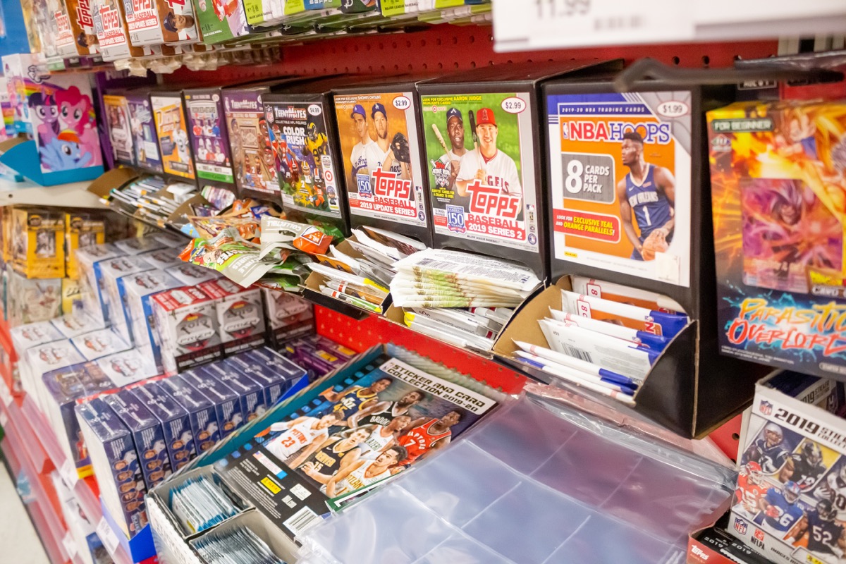San Dimas, California/United States - 11/25/2019: A view of a several brands of sports trading cards on display at a local department store.