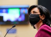 CDC director Dr. Rochelle Walensky wearing a face mask while testifying to a House Select Subcommittee