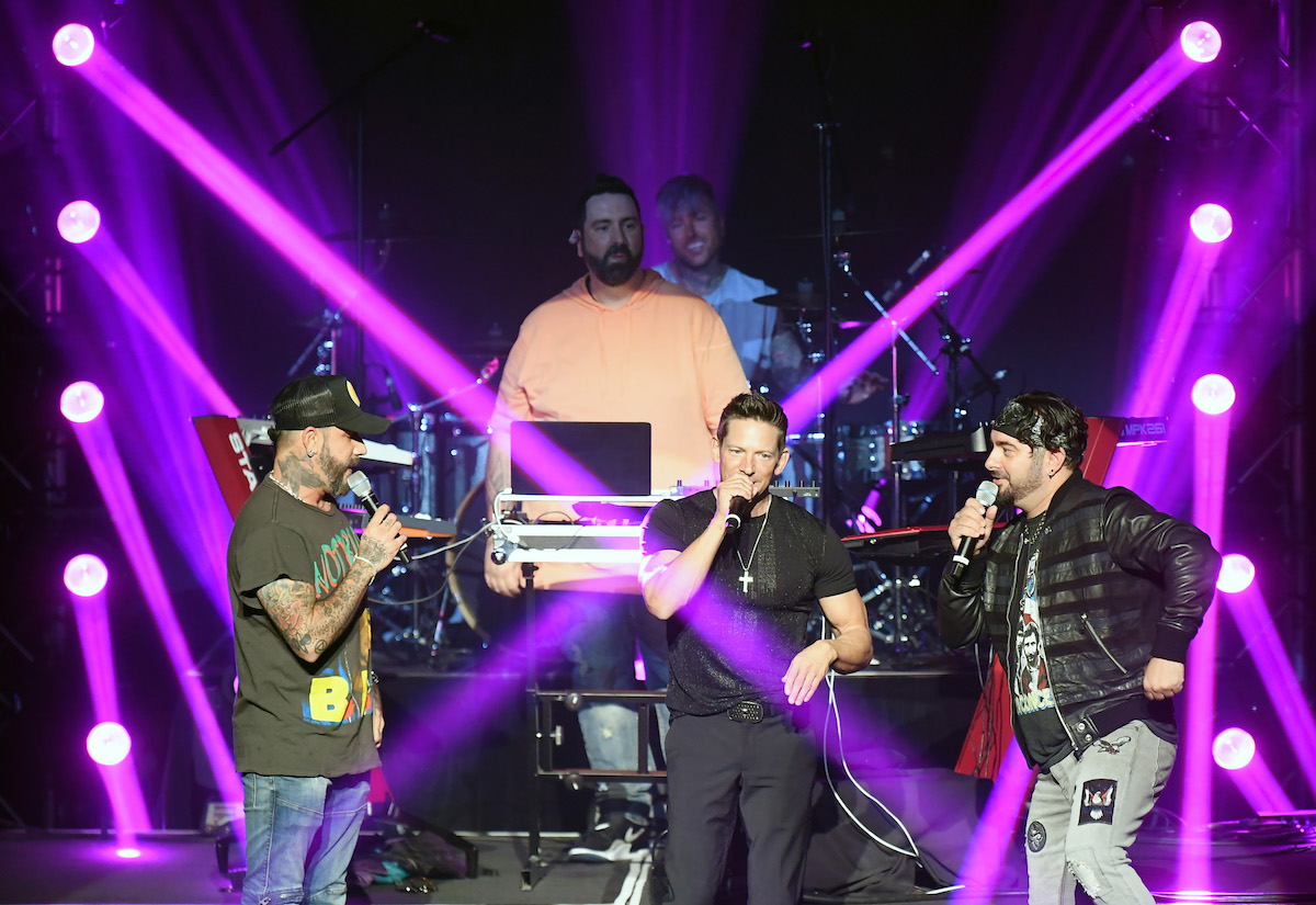 AJ McLean, DJ Lux, Jeff Timmons, and Chris Kirkpatrick performing at An Evening to Save Lives: Music For Life in June 2021
