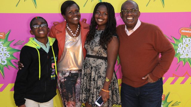 Al Roker, Deborah Roberts, and their children Leila and Nick at the Kids' Choice Awards in 2013