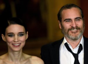 Rooney Mara and Joaquin Phoenix at a screening of "Mary Magdalene" in 2018
