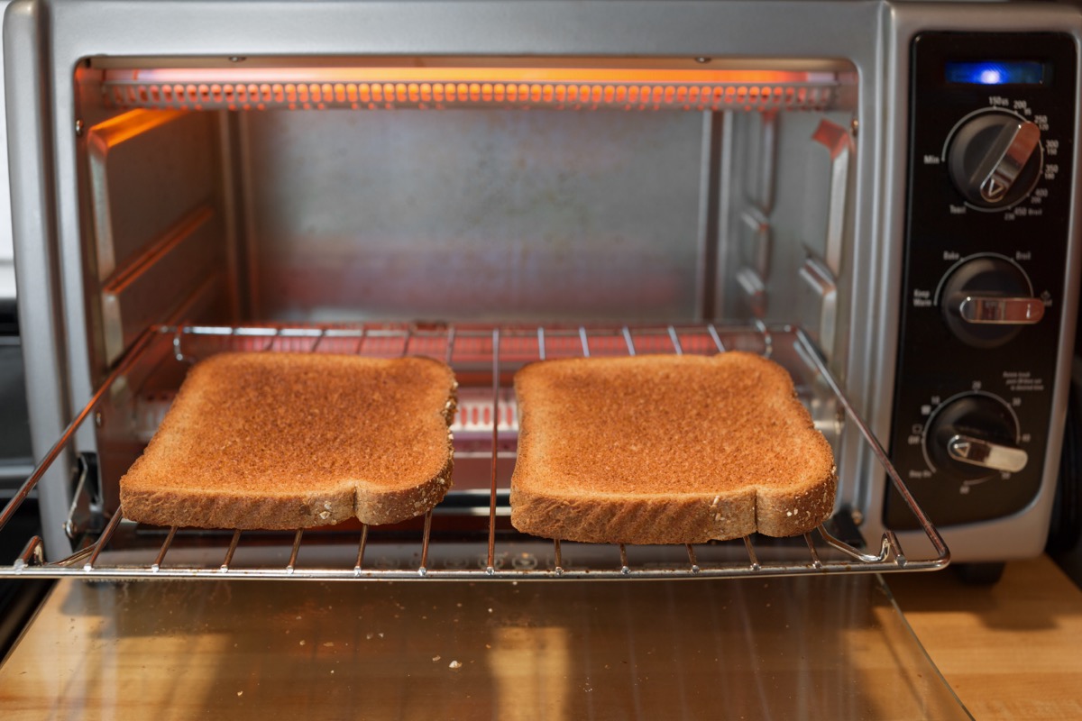 two slices of bread in toaster oven