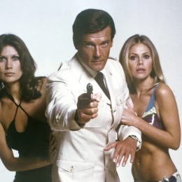 Maud Adams, Roger Moore and Britt Ekland in The Man With The Golden Gun