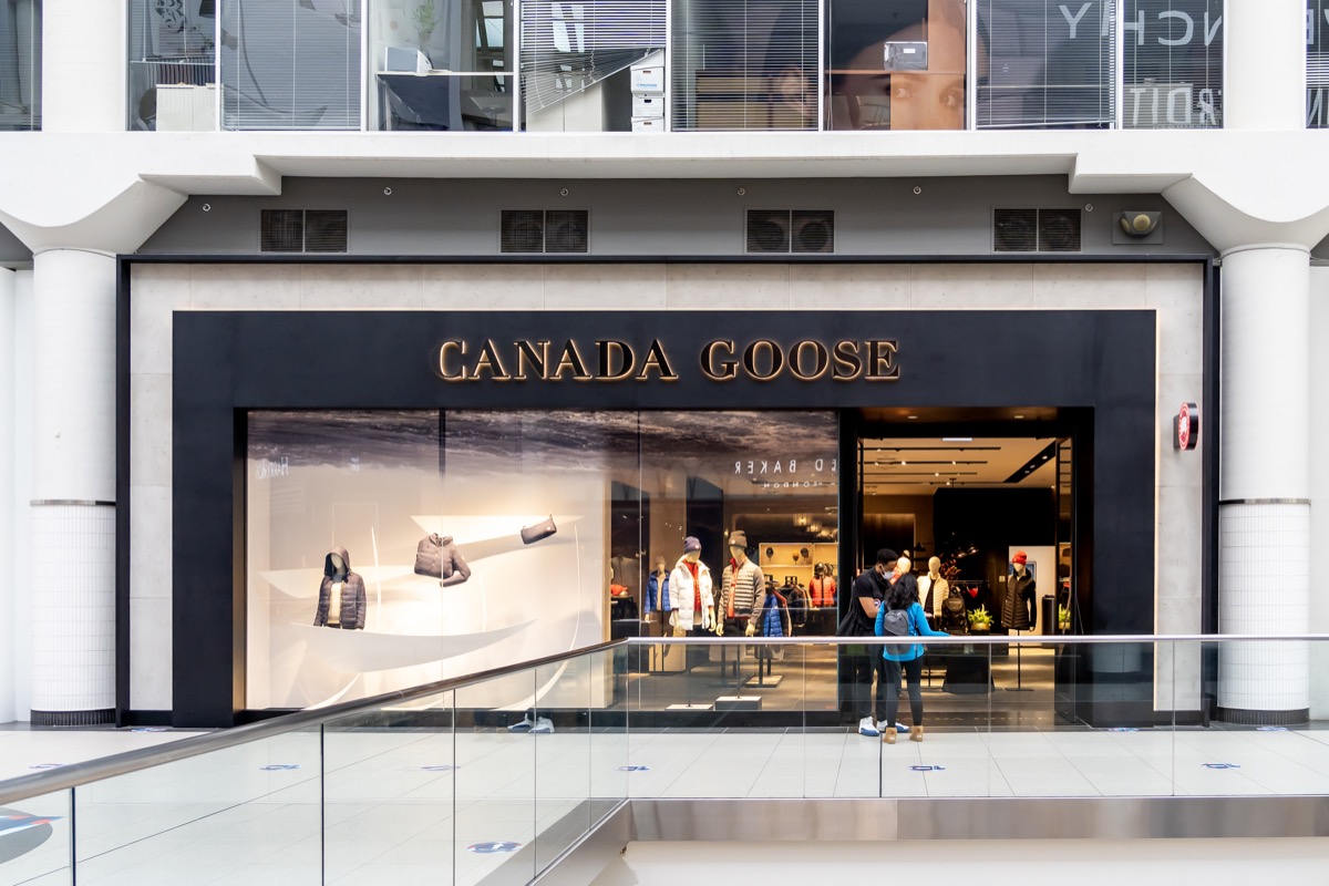 Toronto, Canada - September 29, 2020: A Canada Goose store sign is seen in the mall in downtown Toronto. Canada Goose Inc. is a Canadian manufacturer of outwear apparel.