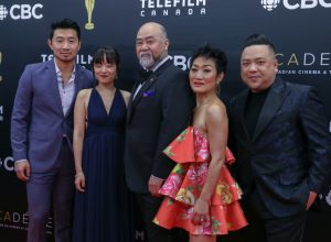 The cast of Kim's Convenience at a press event in Toronto