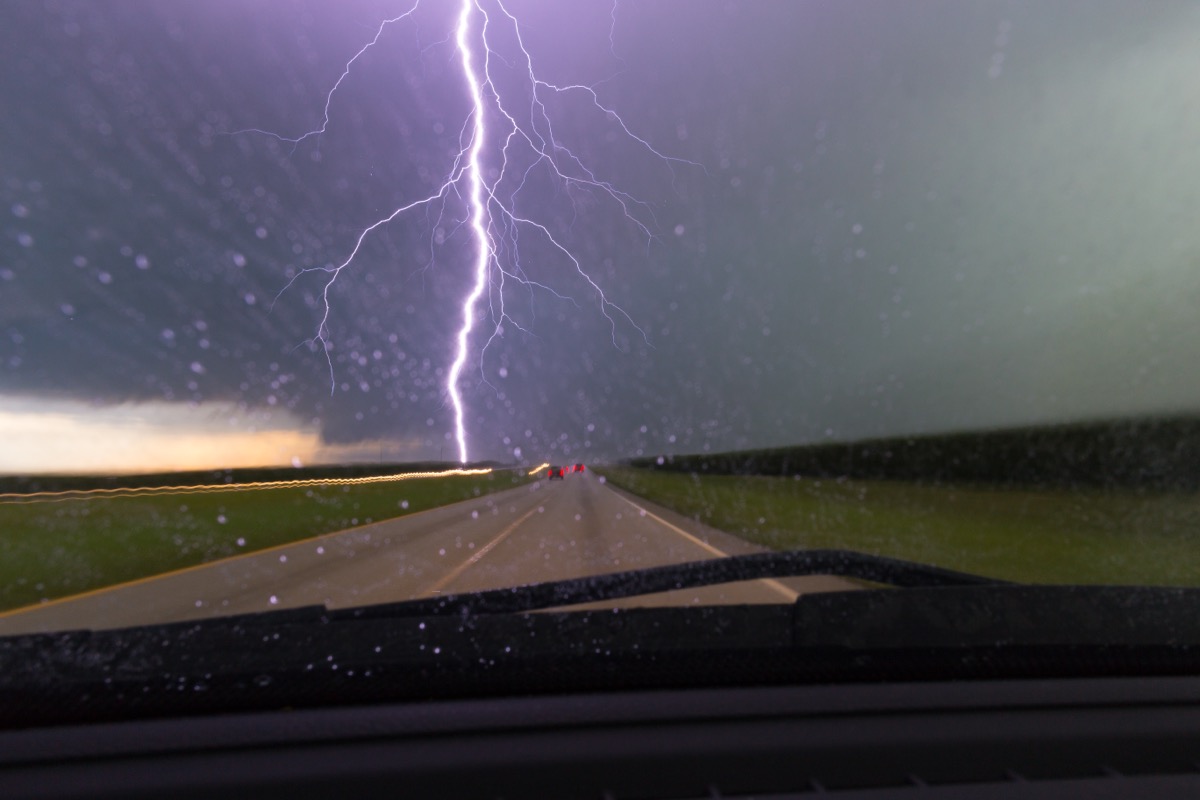 lightning striking highway