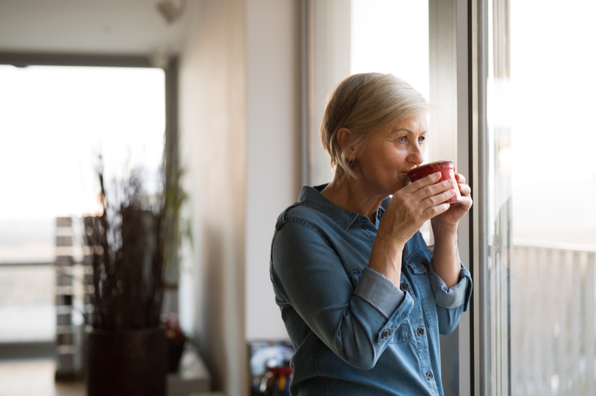 Older woman drinking coffee