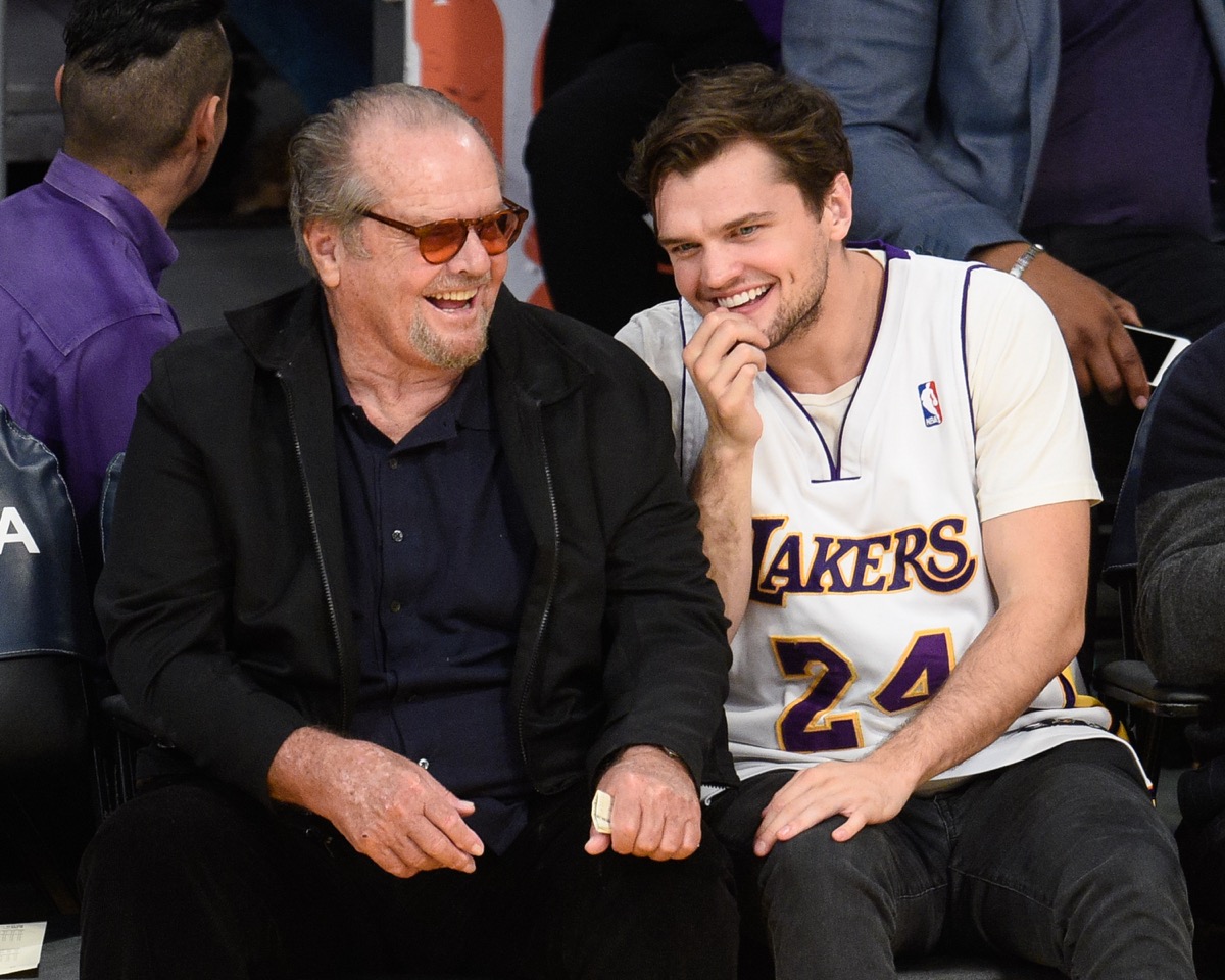 LOS ANGELES, CALIFORNIA - APRIL 06: Jack Nicholson (L) and Ray Nicholson attend a basketball game between the Los Angeles Clippers and the Los Angeles Lakers at Staples Center on April 6, 2016 in Los Angeles, California. (Photo by Noel Vasquez/GC Images)
