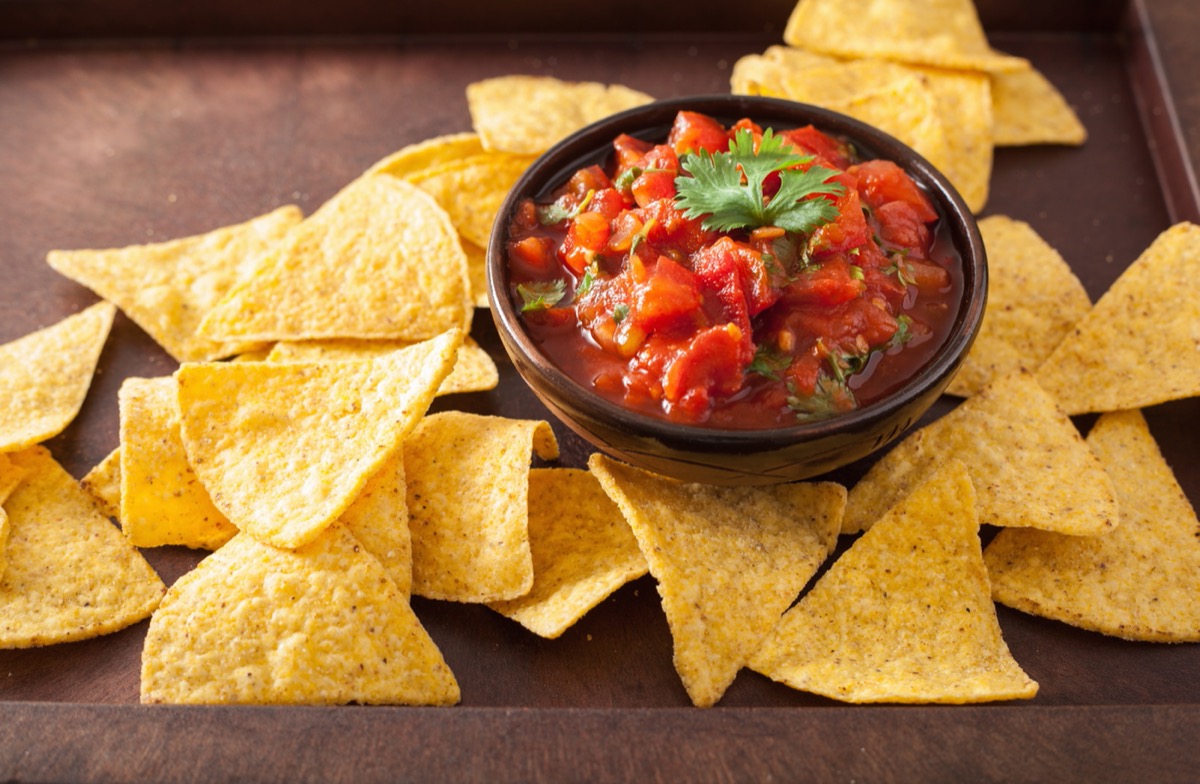 plate of salsa and tortilla chips