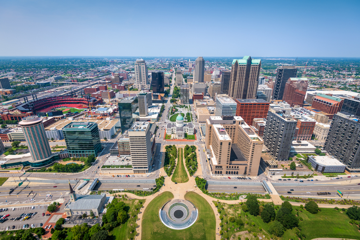 The skyline of St. Louis, Missouri