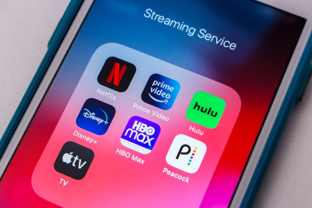 Streaming service icons on smartphone screen