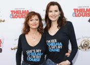 Susan Sarandon and Geena Davis attend "Thelma And Louise" 30th Anniversary drive-in charity screening experience hosted by MGM and Cinespia at The Greek Theatre on June 18, 2021 in Los Angeles, California.