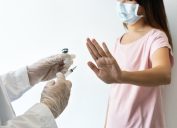 woman refusing covid vaccine