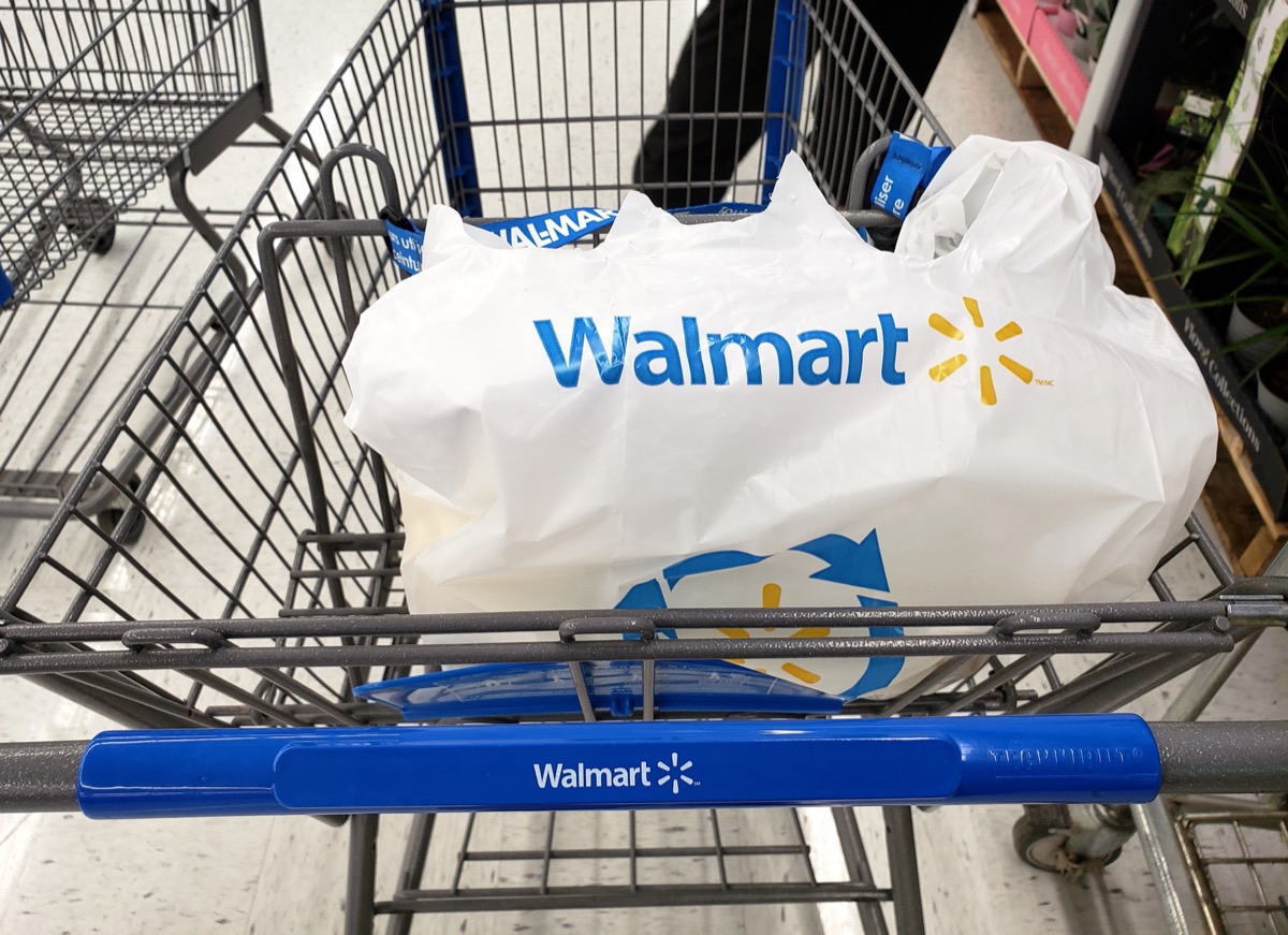 plastic walmart bag in shopping cart