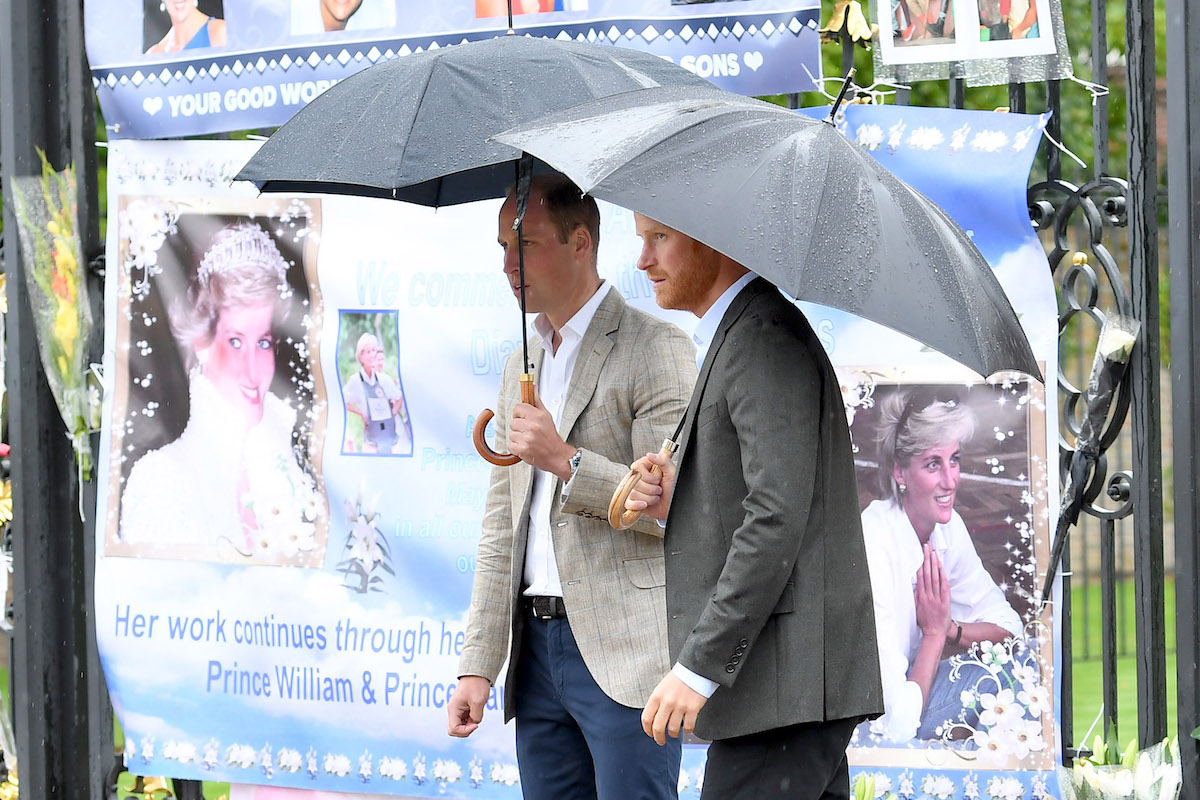 Prince Harry and Prince William meet well wishers and views tributes to Princess Diana after a visit to The Sunken Garden at Kensington Palace on August 30, 2017 in London, England.