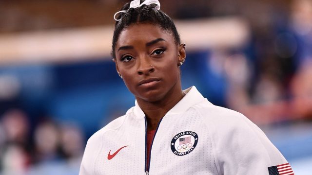 Simone Biles during the team all-around competition at the Olympics on July 27, 2021