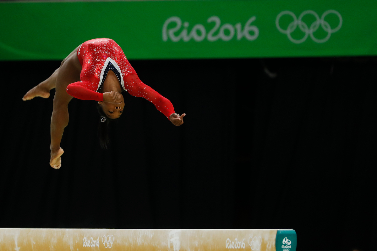 Simone Biles on the balance beam at the 2016 Rio Olympics
