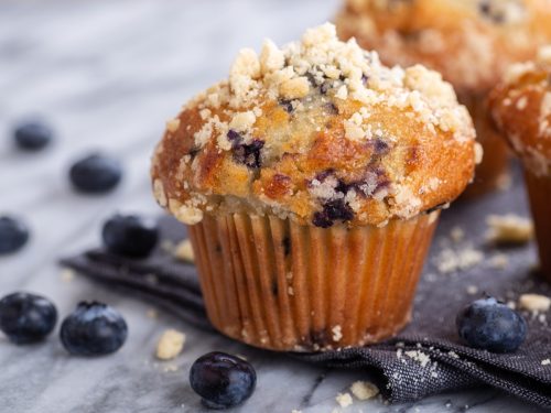 blueberry muffins on napkin