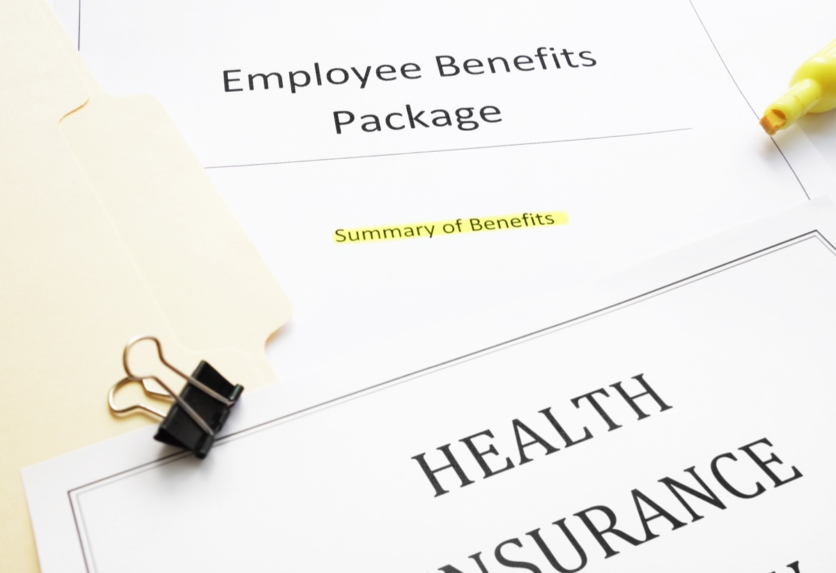 Employee Benefits package (summary of benefits) and health insurance document