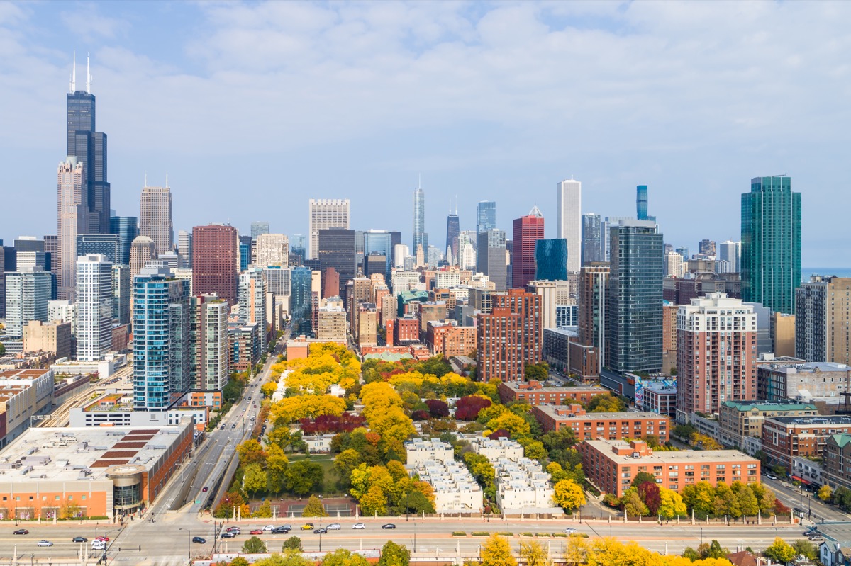 Aerial View of Chicago Cityscape in Autumn