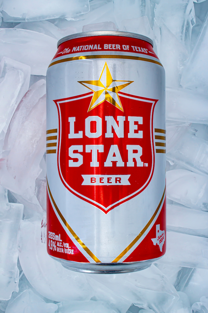 Lone Star Beer can on ice