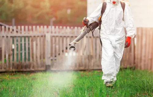 Using pest control spray in yard