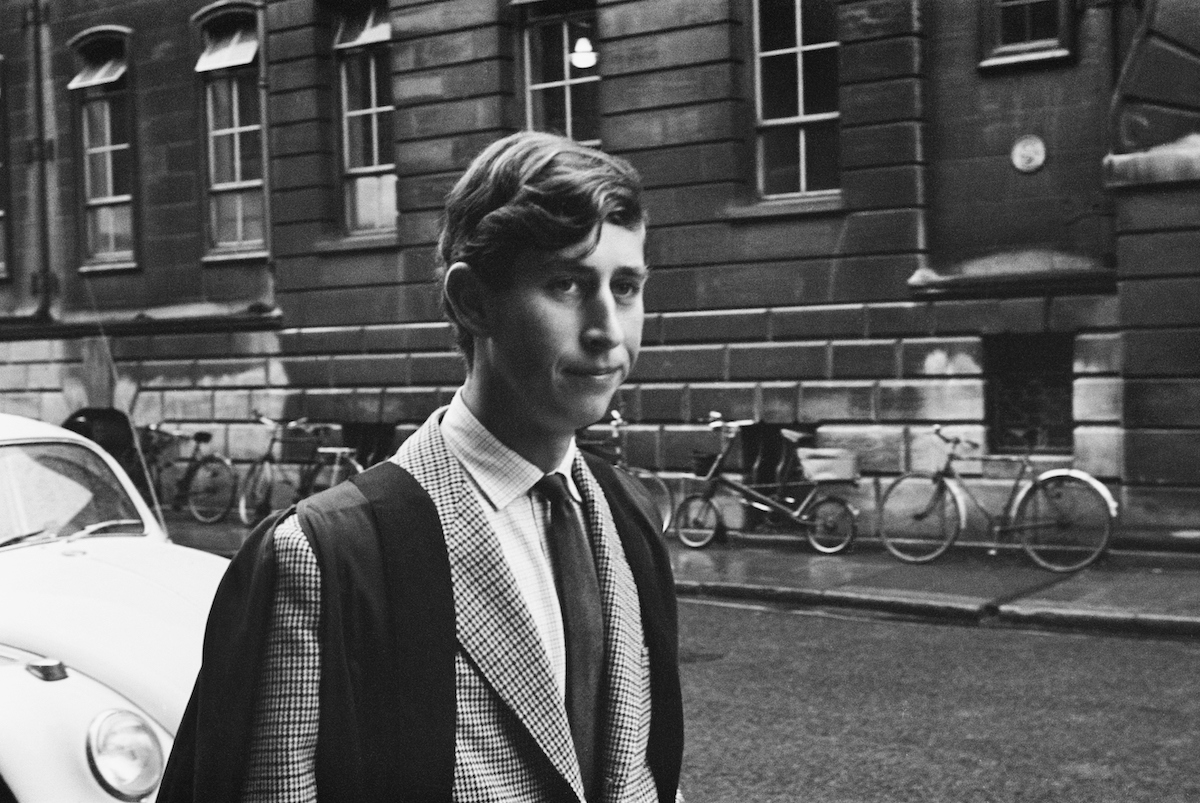 Prince Charles walking in Downing Street, Cambridge, UK, 12th October 1967, beginning his term at Trinity College.