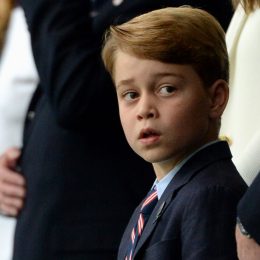 Prince George of Cambridge seen in the stands prior to the UEFA Euro 2020 Championship Final between Italy and England at Wembley Stadium on July 11, 2021 in London, England.