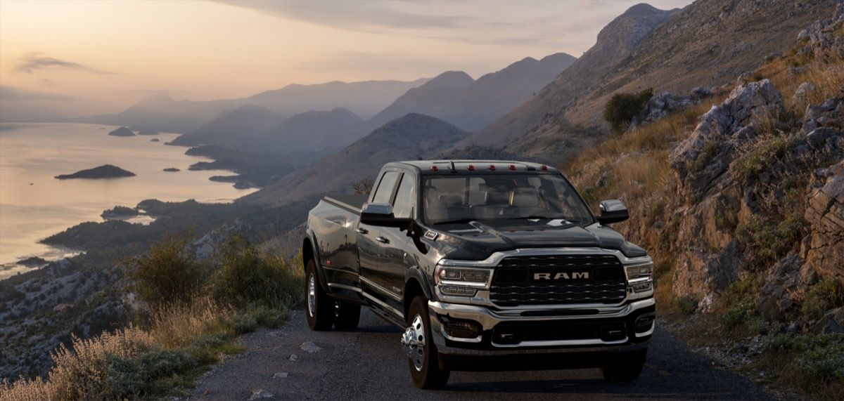 A black Ram pickup truck