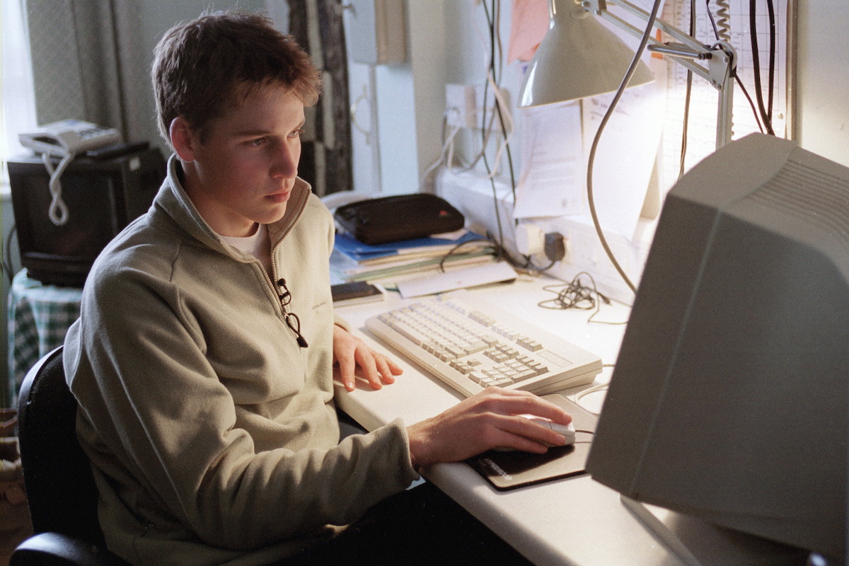 Prince William Using His Computer At His Desk At Eton College Boarding School