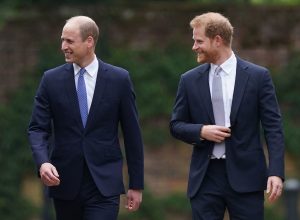 Britain's Prince William, Duke of Cambridge, (L) and Britain's Prince Harry, Duke of Sussex, arrive for the unveiling of a statue of their mother, Princess Diana at The Sunken Garden in Kensington Palace, London on July 1, 2021.