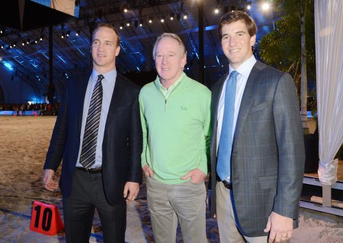 Peyton, Archie, and Eli Manning at DirecTV's Seventh Annual Celebrity Beach Bowl in 2013