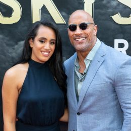Simone and Dwayne Johnson at the premiere of "Skyscraper" in 2018