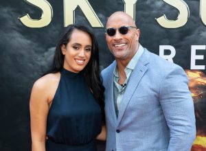 Simone and Dwayne Johnson at the premiere of "Skyscraper" in 2018