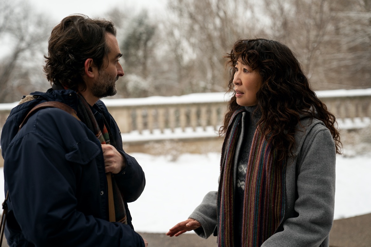 Jay Duplass and Sandra Oh in The Chair