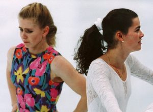 Tonya Harding and Nancy Kerrigan during Olympic training in 1994