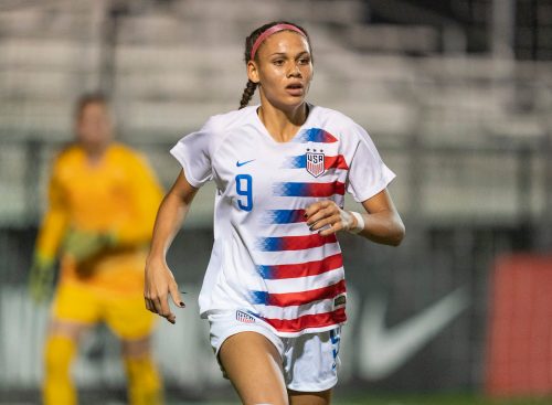 Trinity Rodman during a USWNT U-20 game with France in 2019