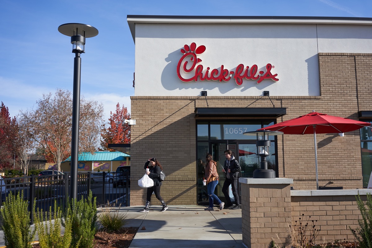 A Chick-fil-A fast food restaurant in Beaverton. Chick-fil-A is the largest American fast food restaurant chain whose specialty is chicken sandwiches.